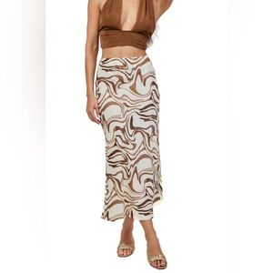 Ollari Swirl Print Karli Midi Skirt Size S